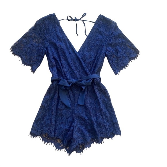 Navy Blue Lace Shortie Romper 💙 - Picture 1 of 13